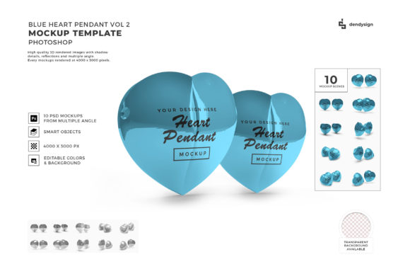 Blue Heart Pendant 3D Mockup Bundle 2