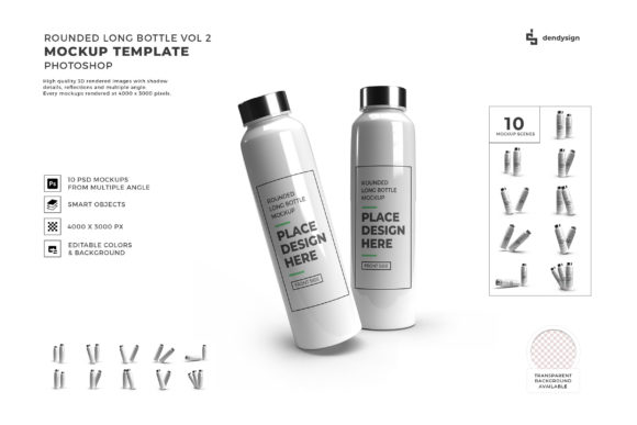 Rounded Long Bottle 3D Mockup Bundle 2 Evaluation