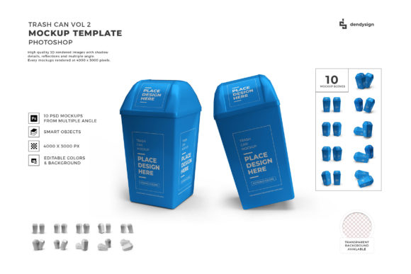 Trash Can 3D Mockup Template Bundle 2